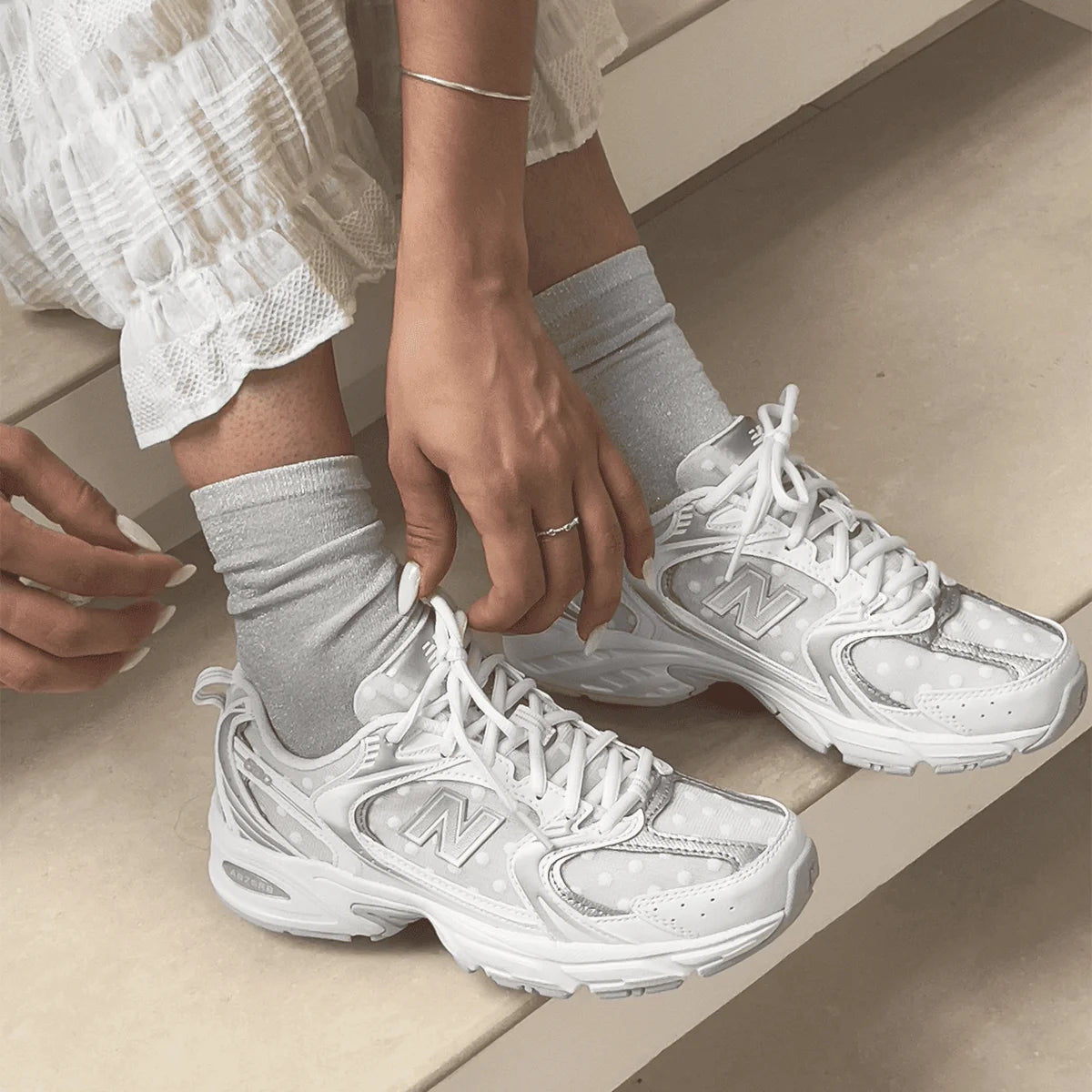 New Balance 530 Silver Metallic Polka Dots