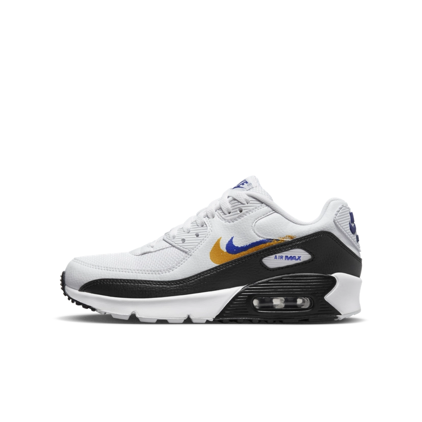 Nike Air Max 90 Double Swoosh White Black Gold Royal (GS)