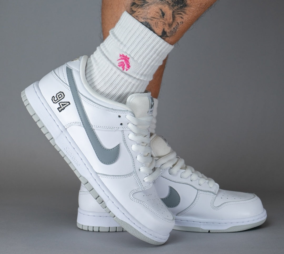 Nike SB Dunk Low Supreme 94 White Metallic Silver